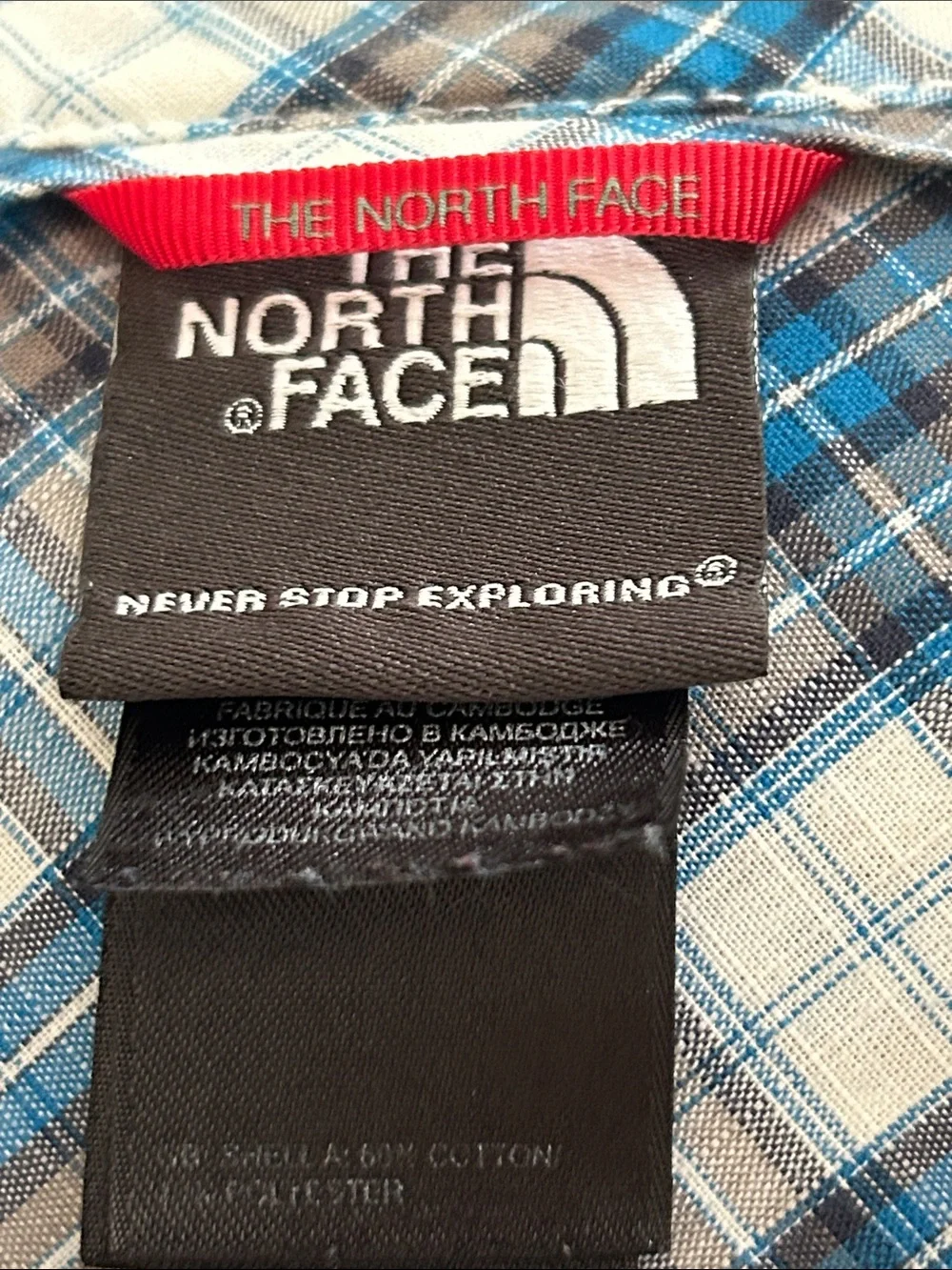 The North Face Men's Blue Plaid Short-Sleeve Button-Down Shirt